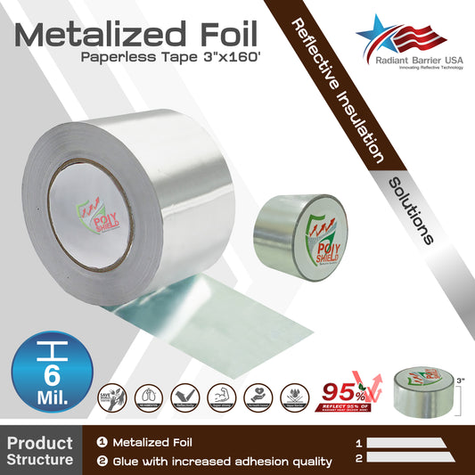 Metalized Foil Paperless Tape (3"x160')